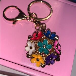Floral Heart purse/bag charm Keychain with Gold Accents